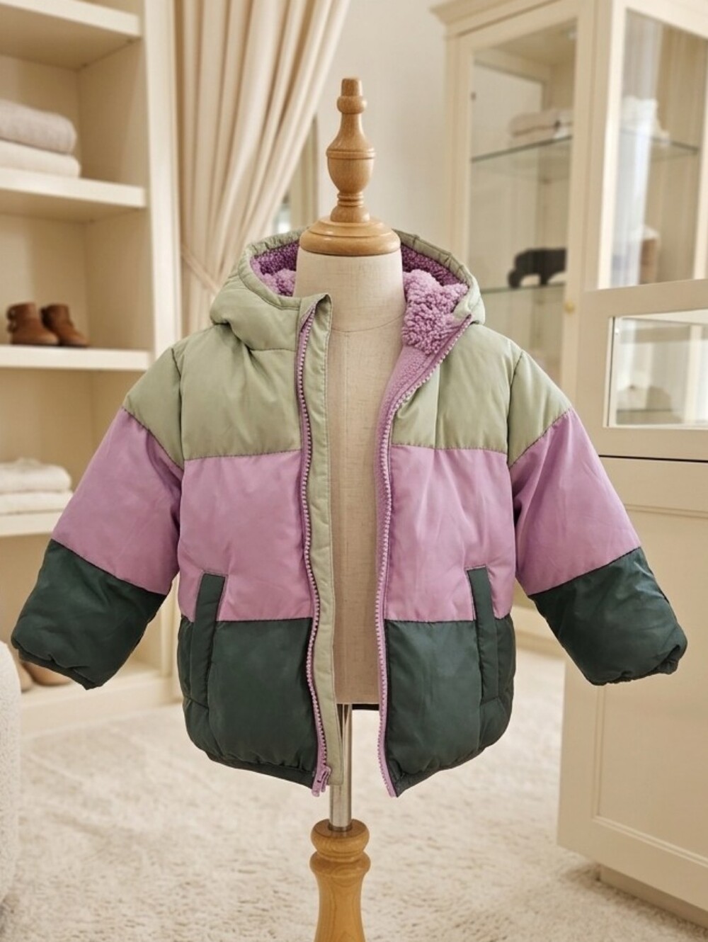 Swiss Tech Green & Purple Hooded Puffer Jacket – Size 12M